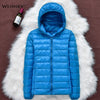 Image of Winter Women Ultralight Thin Down Jacket White Duck Down Hooded Jackets Long Sleeve