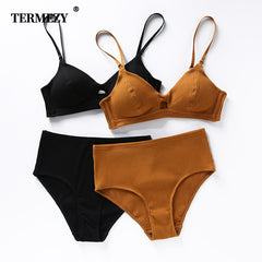 High Quality Cotton Underwear Set Striped Bra