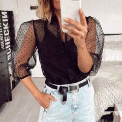 Women Floral Embroidery Mesh Sheer See-through Crop Top Shirts Blouse