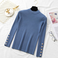 Women Long Sleeve Turtleneck Pure Slim Sweater