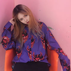 long sleeve women blouse spring & autumn loose gothic Devil print blouses