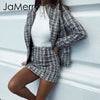 Image of Vintage 2 piece set plaid blazer women Buttons double breast office lady blazer jackets