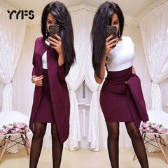 New Sexy Formal Dress Suits for Women Long Blazer Jacket+Sheath