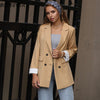 Image of Chic Double-breasted Women Jackets Notched-neck Yellow Women Blazer Jacket Female Outerwear