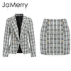Image of Vintage 2 piece set plaid blazer women Buttons double breast office lady blazer jackets