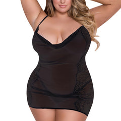 Lace Lingerie Women Plus Size Bandage Babydoll Set Solid Muslin Sexy Lingerie With G-String Chemise De Nuit Femme For 3XL-5XL