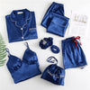 Image of 7 Pieces Womens Silk Satin Pajamas Sets Pyjamas Set Sleepwear