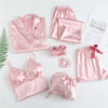 Image of 7 Pieces Womens Silk Satin Pajamas Sets Pyjamas Set Sleepwear