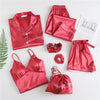 Image of 7 Pieces Womens Silk Satin Pajamas Sets Pyjamas Set Sleepwear