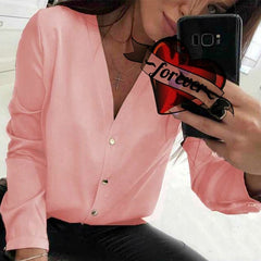 Casual v Neck Women & Blouse Ladies Long Sleeve Button Office Shirts