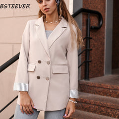 Casual Double Breasted Women Jackets Notched Collar