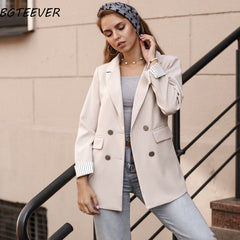 Casual Double Breasted Women Jackets Notched Collar