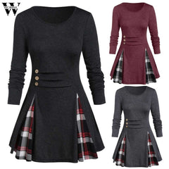 Womail Shirt Women Autumn Winter Long Sleeve Tartan Tunic Pullover Tops