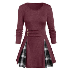 Womail Shirt Women Autumn Winter Long Sleeve Tartan Tunic Pullover Tops