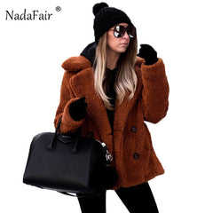 Plus Size Warm Thick Faux Fur Jacket Coat  Pockets Plush Overcoat Outwear