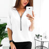 Image of Zipper Short Sleeve Women Shirts Sexy V Neck Solid Womens