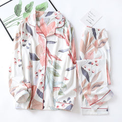 Autumn New Ladies Pajamas Set Floral Printed Full Cotton Fresh Style Sleepwear