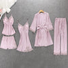 Image of Women Pajamas 5 Pieces Satin Sleepwear