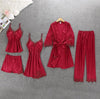 Image of Women Pajamas 5 Pieces Satin Sleepwear