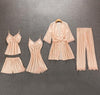 Image of Women Pajamas 5 Pieces Satin Sleepwear