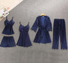 Image of Women Pajamas 5 Pieces Satin Sleepwear