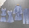 Image of Women Pajamas 5 Pieces Satin Sleepwear