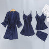 Image of Women Pajamas 5 Pieces Satin Sleepwear