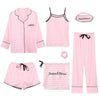 Image of 7 Pieces Womens Silk Satin Pajamas Sets Pyjamas Set Sleepwear