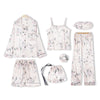 Image of 7 Pieces Womens Silk Satin Pajamas Sets Pyjamas Set Sleepwear