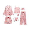 Image of 7 Pieces Womens Silk Satin Pajamas Sets Pyjamas Set Sleepwear