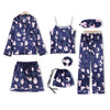 Image of 7 Pieces Womens Silk Satin Pajamas Sets Pyjamas Set Sleepwear