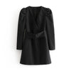 Image of Women Fashion Puff Long Sleeve Black Mini Dress