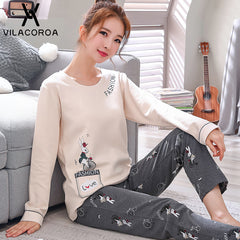 Long Sleeve Top Long Pant Pajamas Set Woman Sleepwear