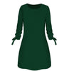 Image of Women Fashion O-neck Solid Bow Elegant Straight Dress Spring Loose Mini Dresses