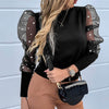 Image of New Women Mesh Sheer Blouse See-through Puff Long Sleeve Blouse