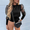 Image of New Women Mesh Sheer Blouse See-through Puff Long Sleeve Blouse