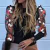 Image of New Women Mesh Sheer Blouse See-through Puff Long Sleeve Blouse