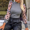 Image of New Women Mesh Sheer Blouse See-through Puff Long Sleeve Blouse