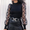 Image of New Women Mesh Sheer Blouse See-through Puff Long Sleeve Blouse