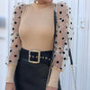 Image of New Women Mesh Sheer Blouse See-through Puff Long Sleeve Blouse