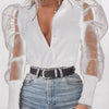 Image of New Women Mesh Sheer Blouse See-through Puff Long Sleeve Blouse