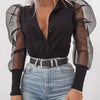 Image of New Women Mesh Sheer Blouse See-through Puff Long Sleeve Blouse