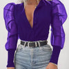 Image of New Women Mesh Sheer Blouse See-through Puff Long Sleeve Blouse