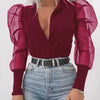 Image of New Women Mesh Sheer Blouse See-through Puff Long Sleeve Blouse