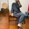 Image of Reality pats Republic of China Style Improved Women's Art Retro Yarn-dyed Plaid Cotton and Hemp Dress Long Tea