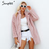 Image of Simplee Elegant pink shaggy women faux fur coat streetwear Autumn winter warm plush teddy coat Female plus size overcoat party