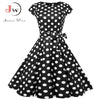 Image of Black White Polka Dot Vintage Dress  Summer Women Floral Print Short Sleeve Retro Robe Rockabilly Dresses Party Jurkjes