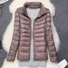 Image of Winter Women Ultralight Thin Down Jacket White Duck Down Hooded Jackets Long Sleeve