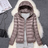 Image of Winter Women Ultralight Thin Down Jacket White Duck Down Hooded Jackets Long Sleeve