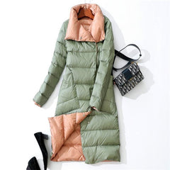 Stand Collar White Duck Down Inner Women Light Long Jacket Coat Women Coat